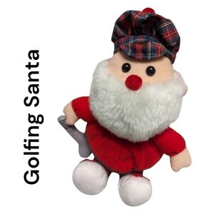 G.A.C. | Vintage 1998 EUC Golfing Santa Plush Christmas Ornament | Plaid & Red